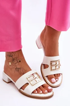 Damskie Boto Damskie Eleganckie Klapki Z Ozdobą Białe Atlantis