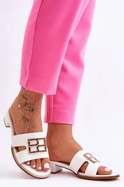 Damskie Boto Damskie Eleganckie Klapki Z Ozdobą Białe Atlantis