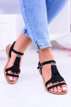 Damskie Boto Damskie Eleganckie Płaskie Sandałki Memi Czarne