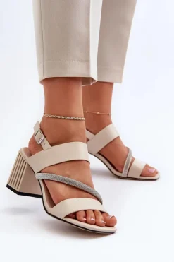 Damskie Damskie buty S.Barski Damskie Eleganckie Sandały Na Słupku Beżowe D&A MR38-549