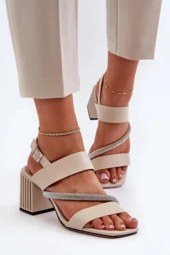 Damskie Damskie buty S.Barski Damskie Eleganckie Sandały Na Słupku Beżowe D&A MR38-549