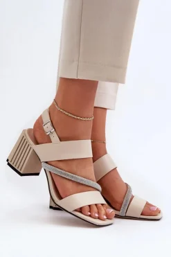 Damskie Damskie buty S.Barski Damskie Eleganckie Sandały Na Słupku Beżowe D&A MR38-549