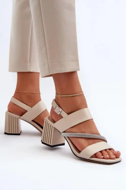 Damskie Damskie buty S.Barski Damskie Eleganckie Sandały Na Słupku Beżowe D&A MR38-549
