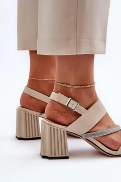 Damskie Damskie buty S.Barski Damskie Eleganckie Sandały Na Słupku Beżowe D&A MR38-549