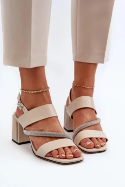 Damskie Damskie buty S.Barski Damskie Eleganckie Sandały Na Słupku Beżowe D&A MR38-549