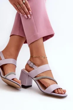 Damskie buty S.Barski Sandały Na Słupku|Sandały Na Obcasie*Damskie Eleganckie Sandały Na Słupku Fioletowe D&A MR38-549 Fioletowy