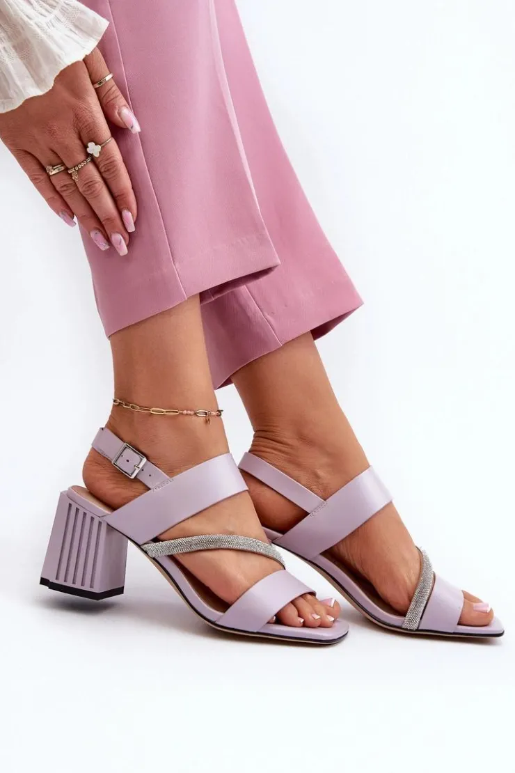 Damskie buty S.Barski Sandały Na Słupku|Sandały Na Obcasie*Damskie Eleganckie Sandały Na Słupku Fioletowe D&A MR38-549 Fioletowy