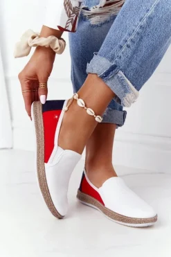 Big Star Shoes Trampki Damskie Slip-On*Damskie Espadryle Big Star HH276009 Biało-Czerwone