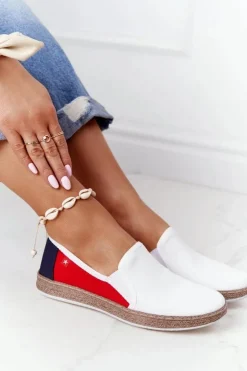 Big Star Shoes Trampki Damskie Slip-On*Damskie Espadryle Big Star HH276009 Biało-Czerwone