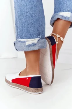 Big Star Shoes Trampki Damskie Slip-On*Damskie Espadryle Big Star HH276009 Biało-Czerwone