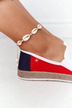 Big Star Shoes Trampki Damskie Slip-On*Damskie Espadryle Big Star HH276009 Biało-Czerwone