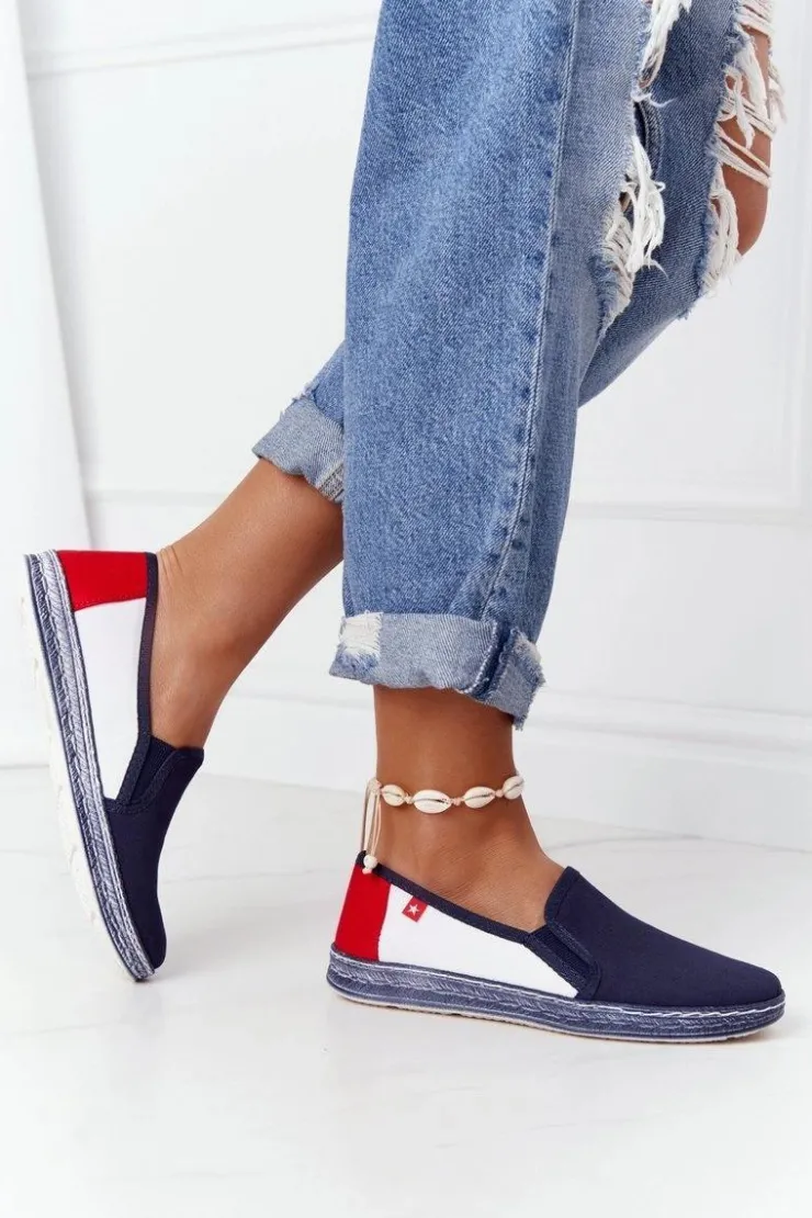 Discount Big Star Shoes Damskie Espadryle Big Star HH276008 Granatowo-Białe