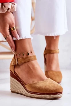 Hot Boto Damskie Espadryle Na Koturnie Brązowe Tamarill