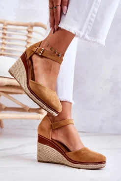 Hot Boto Damskie Espadryle Na Koturnie Brązowe Tamarill