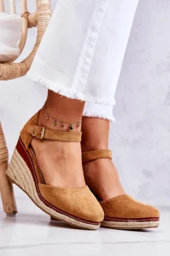 Hot Boto Damskie Espadryle Na Koturnie Brązowe Tamarill