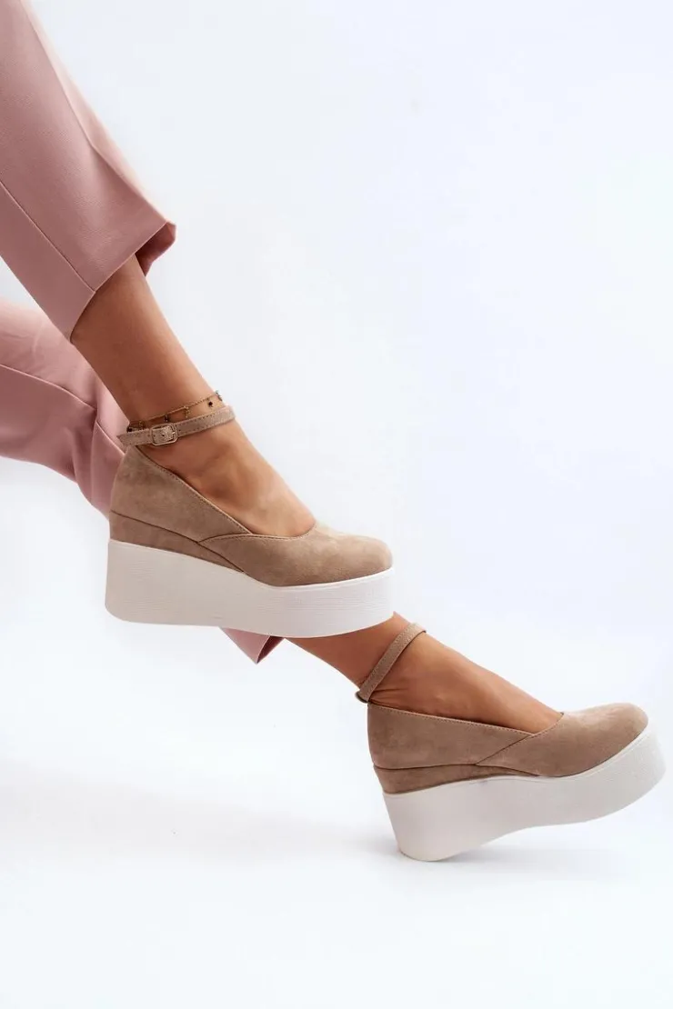 Sale Boto Damskie Espadryle Na Koturnie Beżowe Malla