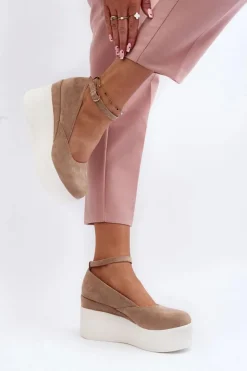 Sale Boto Damskie Espadryle Na Koturnie Beżowe Malla