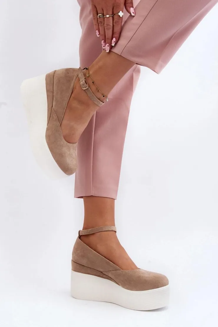 Sale Boto Damskie Espadryle Na Koturnie Beżowe Malla