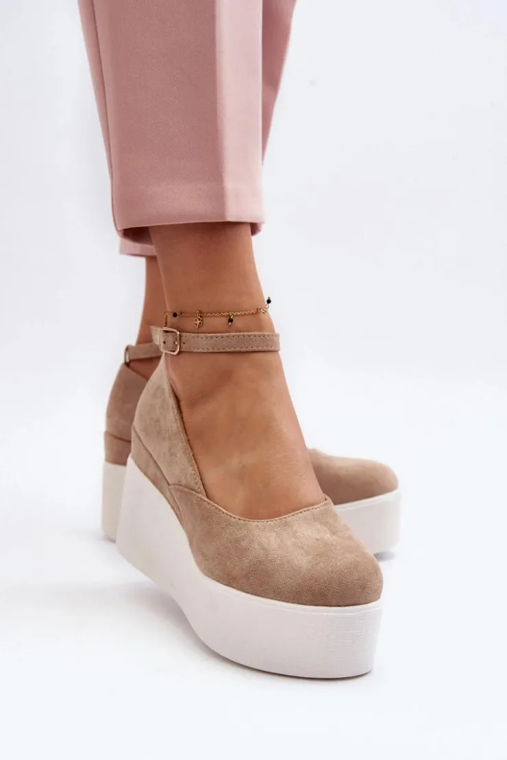 Sale Boto Damskie Espadryle Na Koturnie Beżowe Malla