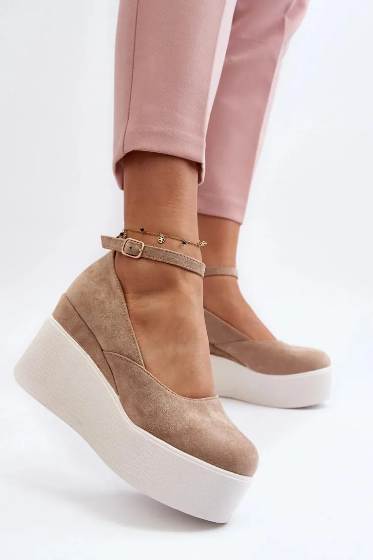 Sale Boto Damskie Espadryle Na Koturnie Beżowe Malla