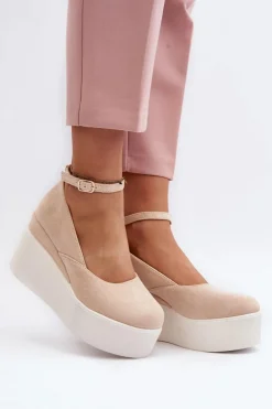 Damskie Boto Damskie Espadryle Na Koturnie Jasnobeżowe Malla