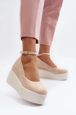 Damskie Boto Damskie Espadryle Na Koturnie Jasnobeżowe Malla