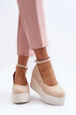 Damskie Boto Damskie Espadryle Na Koturnie Jasnobeżowe Malla