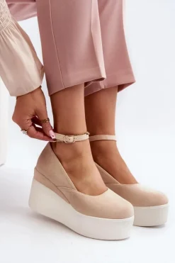 Damskie Boto Damskie Espadryle Na Koturnie Jasnobeżowe Malla