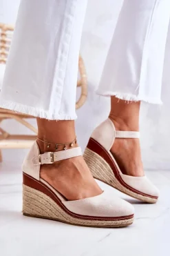 Damskie Boto Damskie Espadryle Na Koturnie Beżowe Tamarill