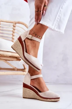 Damskie Boto Damskie Espadryle Na Koturnie Beżowe Tamarill