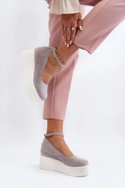 Boto Sandały Na Koturnie*Damskie Espadryle Na Koturnie Szare Malla Szary