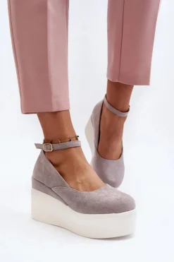 Boto Sandały Na Koturnie*Damskie Espadryle Na Koturnie Szare Malla Szary