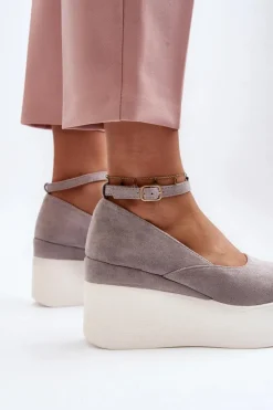 Boto Sandały Na Koturnie*Damskie Espadryle Na Koturnie Szare Malla Szary