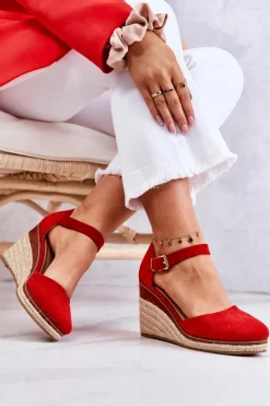 Damskie Boto Damskie Espadryle Na Koturnie Czerwone Tamarill