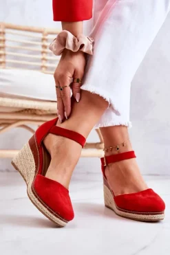 Damskie Boto Damskie Espadryle Na Koturnie Czerwone Tamarill