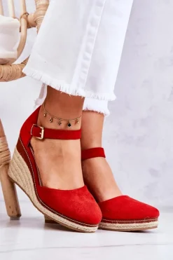 Damskie Boto Damskie Espadryle Na Koturnie Czerwone Tamarill