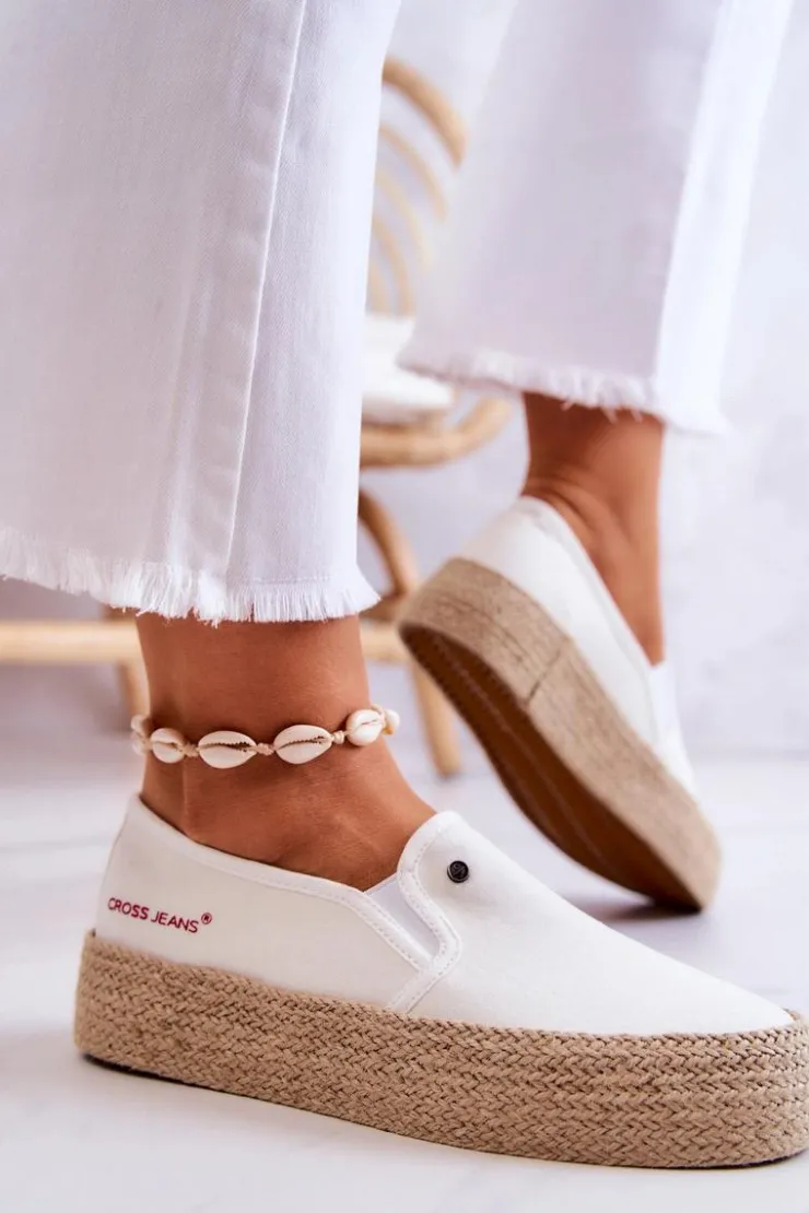 Cross Jeans Czarne Espadryle*Damskie Espadryle Na Platformie JJ2R4013C Białe