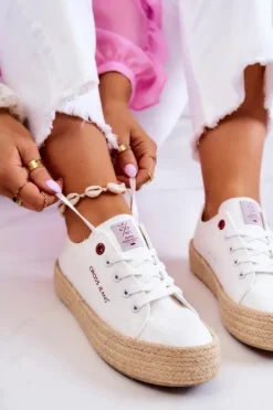 Cross Jeans Czarne Espadryle*Damskie Espadryle Na Platformie JJ2R4013C Białe