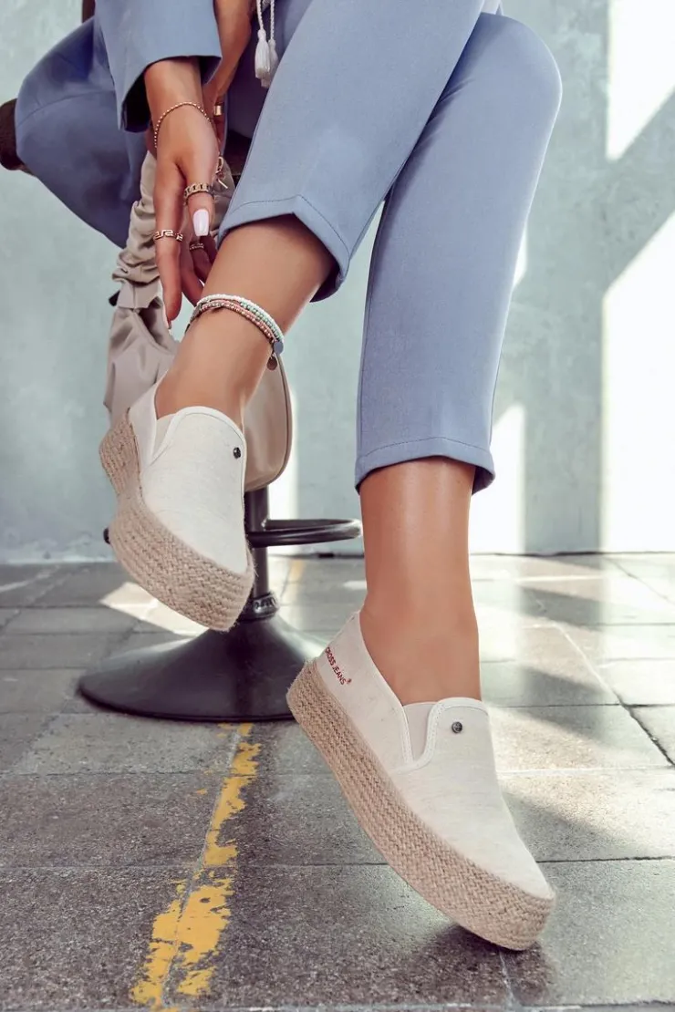 Damskie Cross Jeans Damskie Espadryle Na Platformie JJ2R4014C Beżowe