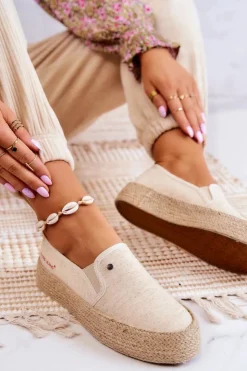 Damskie Cross Jeans Damskie Espadryle Na Platformie JJ2R4014C Beżowe