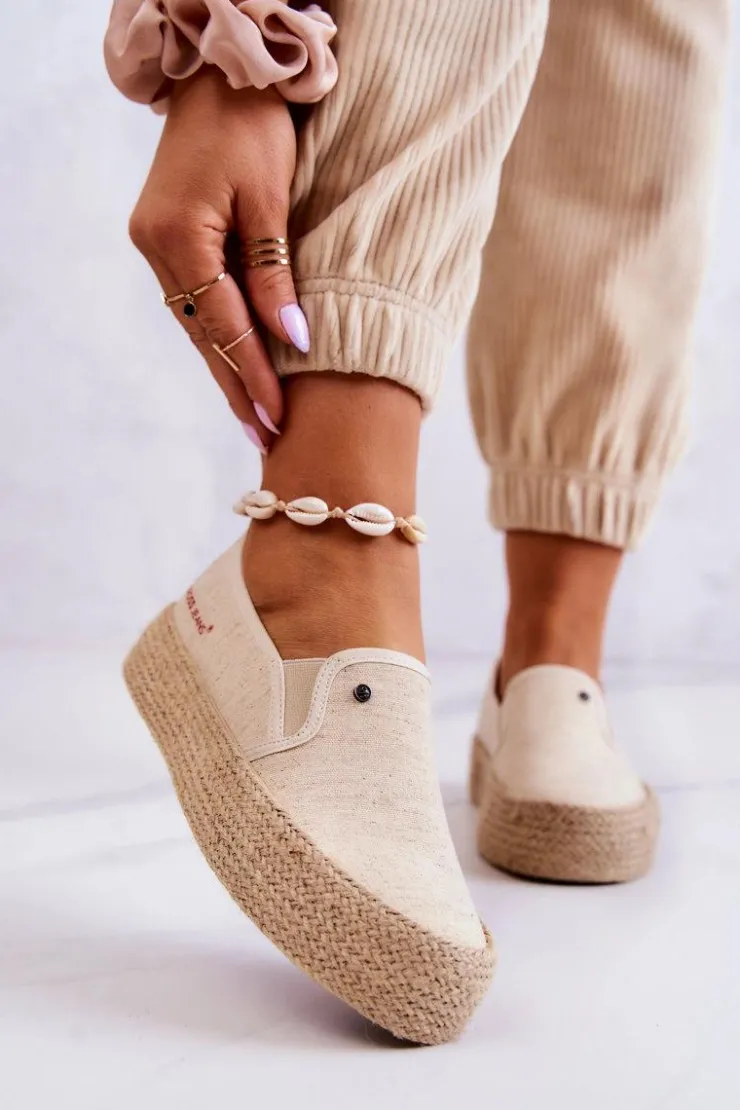 Damskie Cross Jeans Damskie Espadryle Na Platformie JJ2R4014C Beżowe
