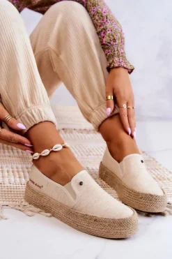 Damskie Cross Jeans Damskie Espadryle Na Platformie JJ2R4014C Beżowe