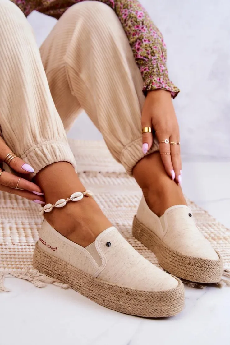 Damskie Cross Jeans Damskie Espadryle Na Platformie JJ2R4014C Beżowe