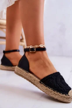 New Boto Damskie Espadryle Na Plecionej Platformie Czarne Calise