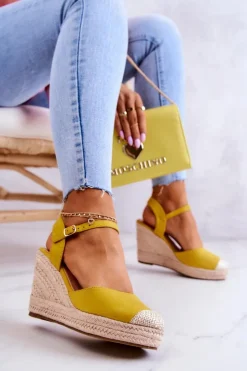 Damskie Boto Damskie Espadryle Na Plecionej Platformie Żółte Canillo