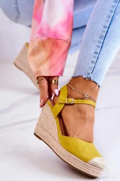 Damskie Boto Damskie Espadryle Na Plecionej Platformie Żółte Canillo