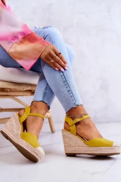 Damskie Boto Damskie Espadryle Na Plecionej Platformie Żółte Canillo