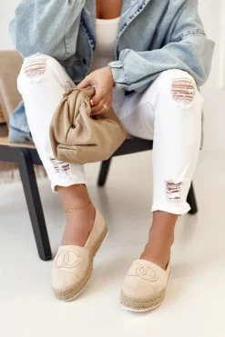 Damskie Boto Damskie Espadryle Na Słomkowej Platformie Beżowe Febi