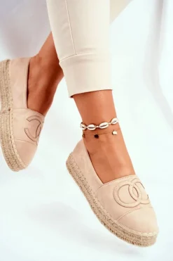 Damskie Boto Damskie Espadryle Na Słomkowej Platformie Beżowe Febi