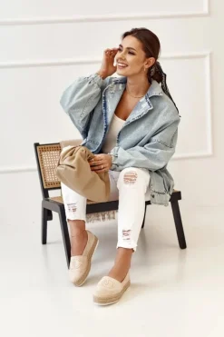 Damskie Boto Damskie Espadryle Na Słomkowej Platformie Beżowe Febi